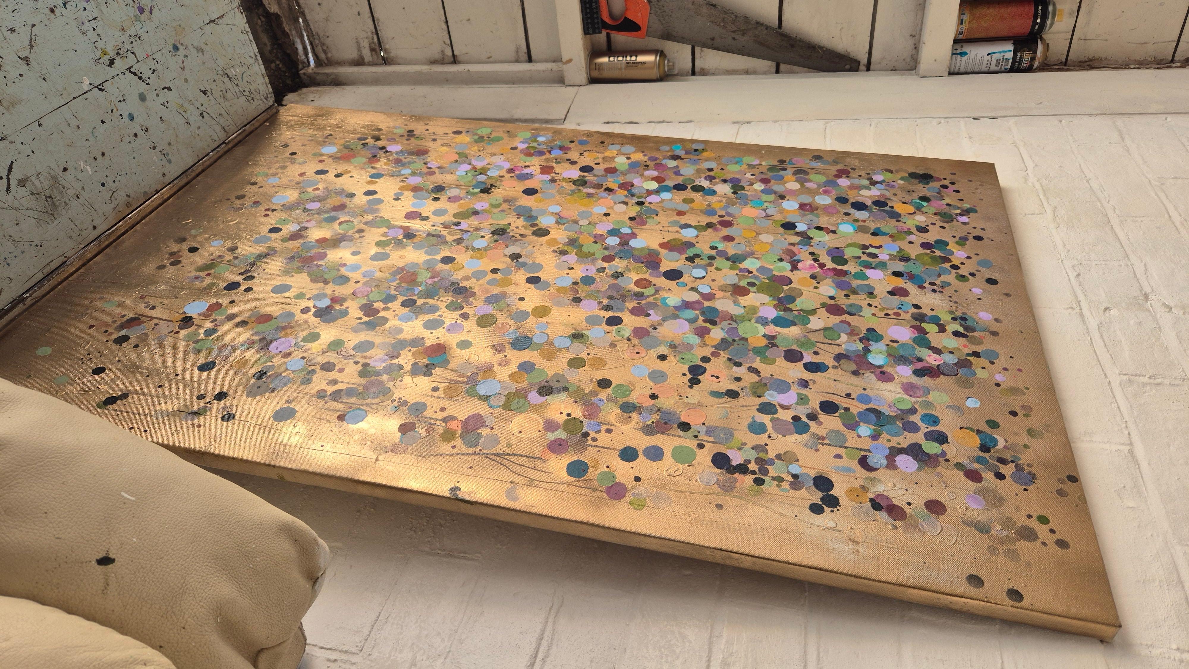 Goldfleck Blumen #3, Originalgemälde, Abstrakte Kunst im Angebot 1