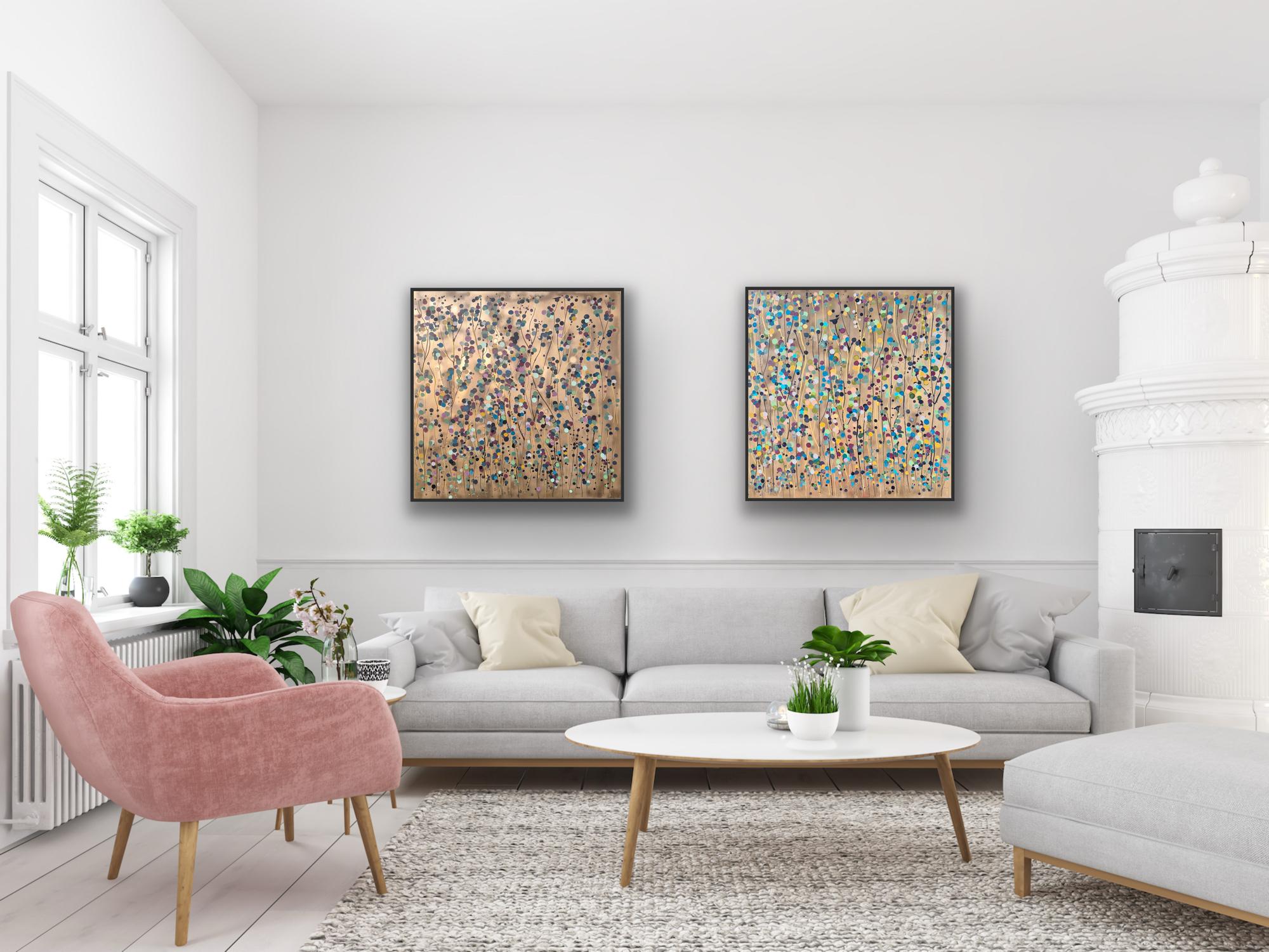 Catherine Ruth Church Abstract Painting - Gold Spot Flowers For You #1 
#2, diptych, Original Painting, Abstract art