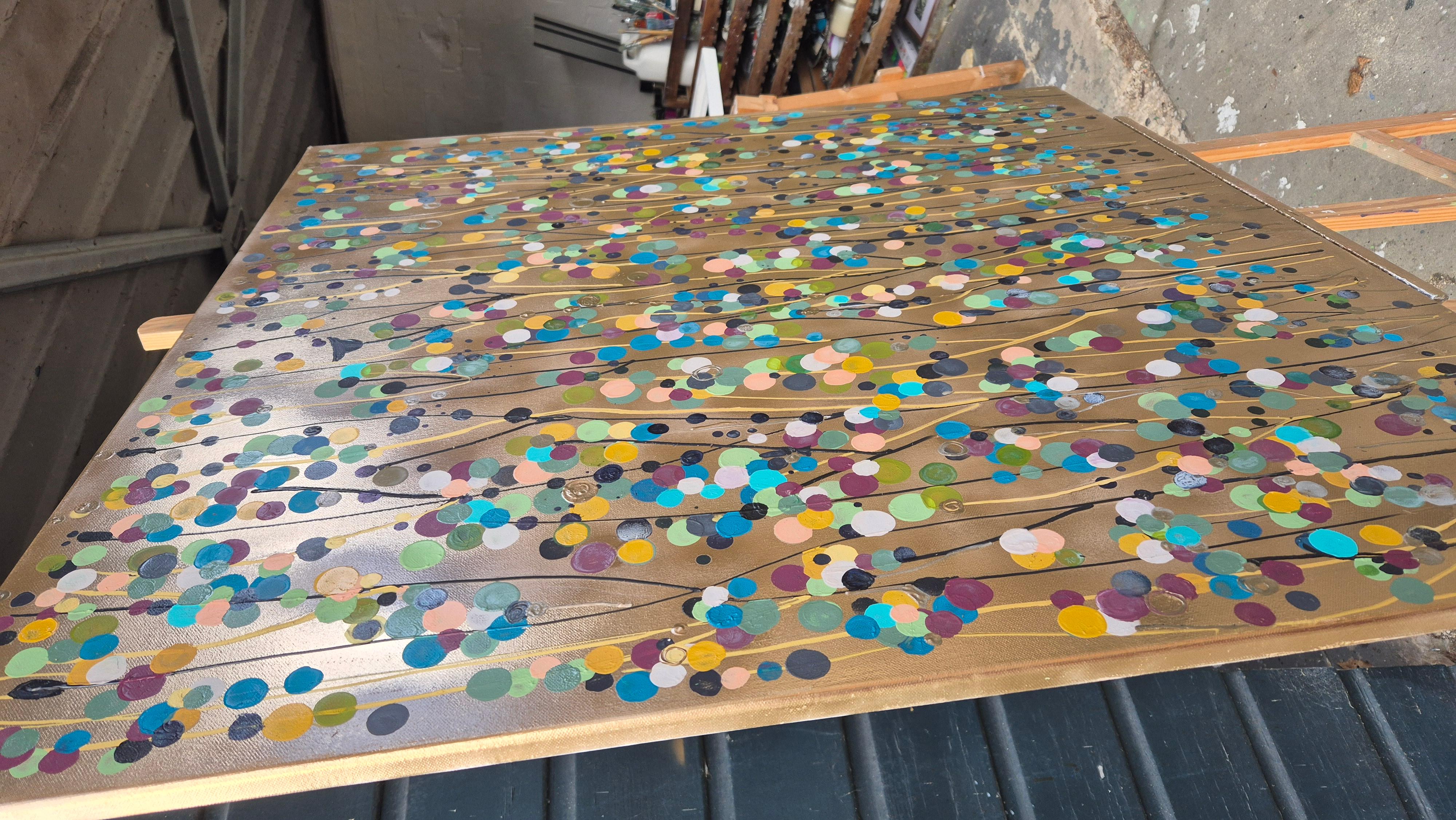 Gold Spot Flowers For You #2, Original Painting, Abstract art im Angebot 1