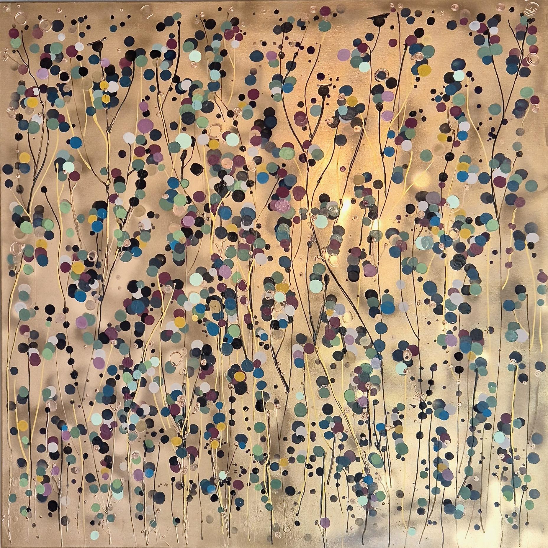 Gold Spot Flowers for You #3, peinture originale, art abstrait