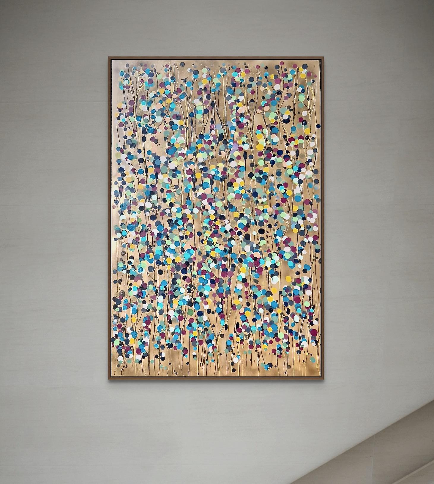 Goldfleck Blumen Ocker #4, Originalgemälde, Abstrakte Kunst im Angebot 1