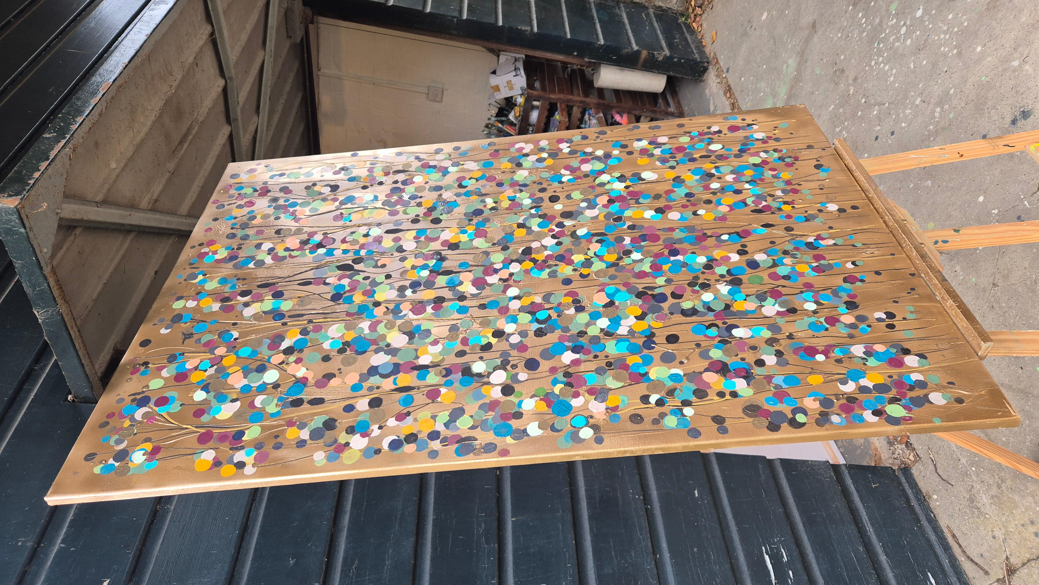 Goldfleck Blumen Ocker #4, Originalgemälde, Abstrakte Kunst im Angebot 2