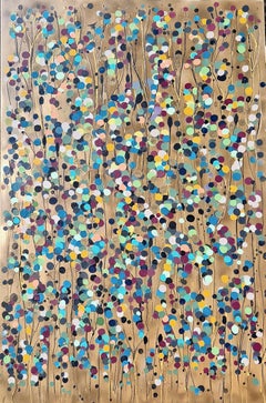 Gold Spot Flowers Ochre #4, Original Painting, Abstract art
