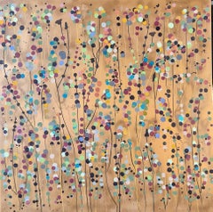 Gold Spot Summer Flowers, Original Painting, Abstract art