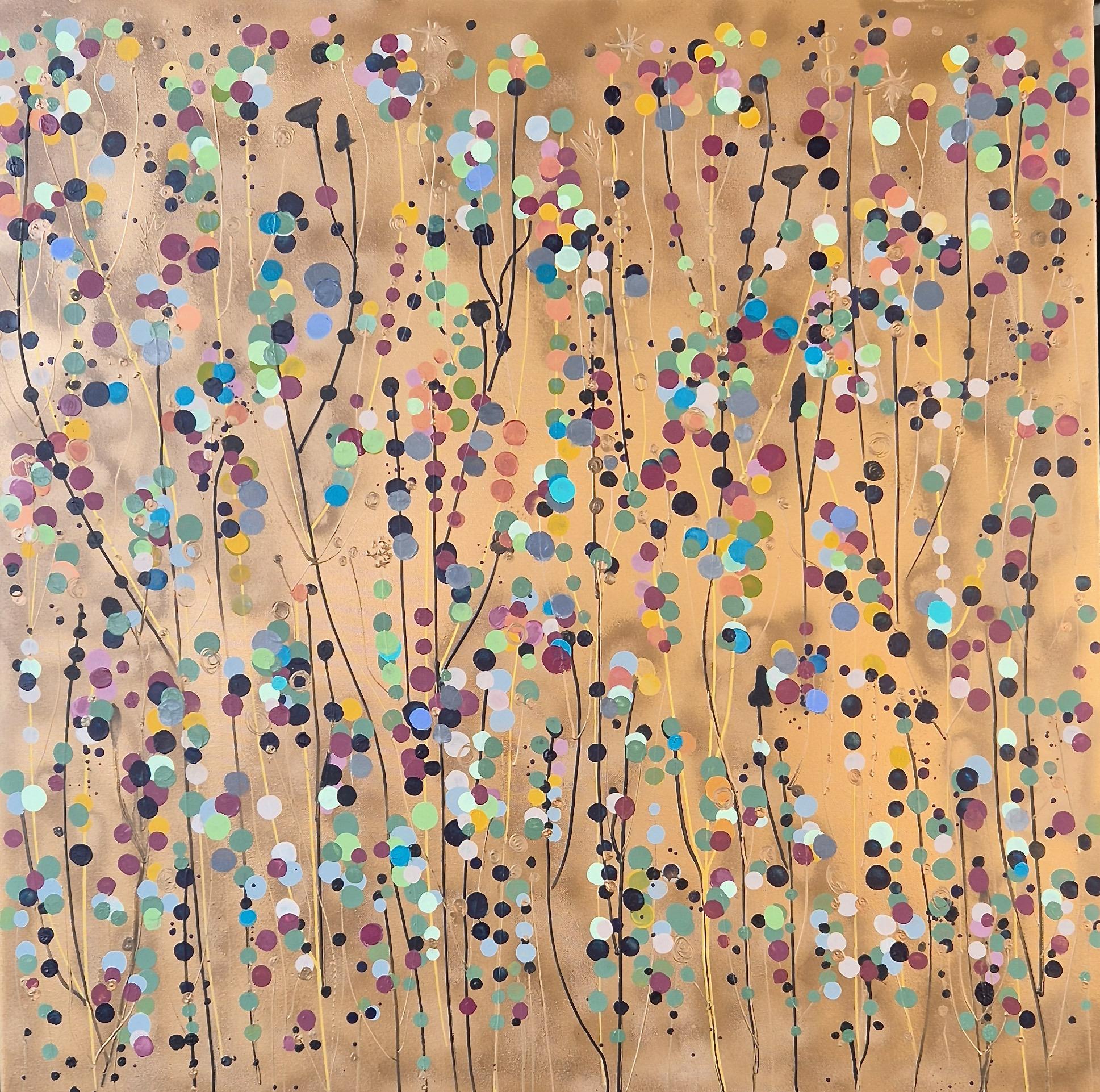 Catherine Ruth Church Abstract Painting - Gold Spot Summer Flowers, Original Painting, Abstract art