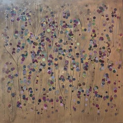 Gold Vines #1 & Gold Spot Summer Flowers, diptych, Original Painting, Abstract