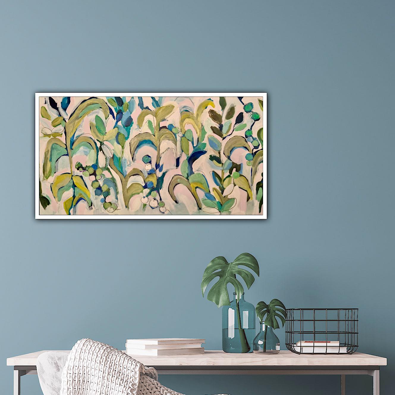 Öl Wandteppich #3, Originalgemälde, Blumen, Abstrakte Kunst, Blau, Grün, Weiß – Painting von Catherine Ruth Church