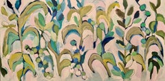 Huile Tapisserie #3, Peinture originale, Floral, Art abstrait, Bleu, Vert, Blanc