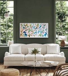 Oil White Tangle, Original Painting, Floral, Abstract art, Blue, Green, White