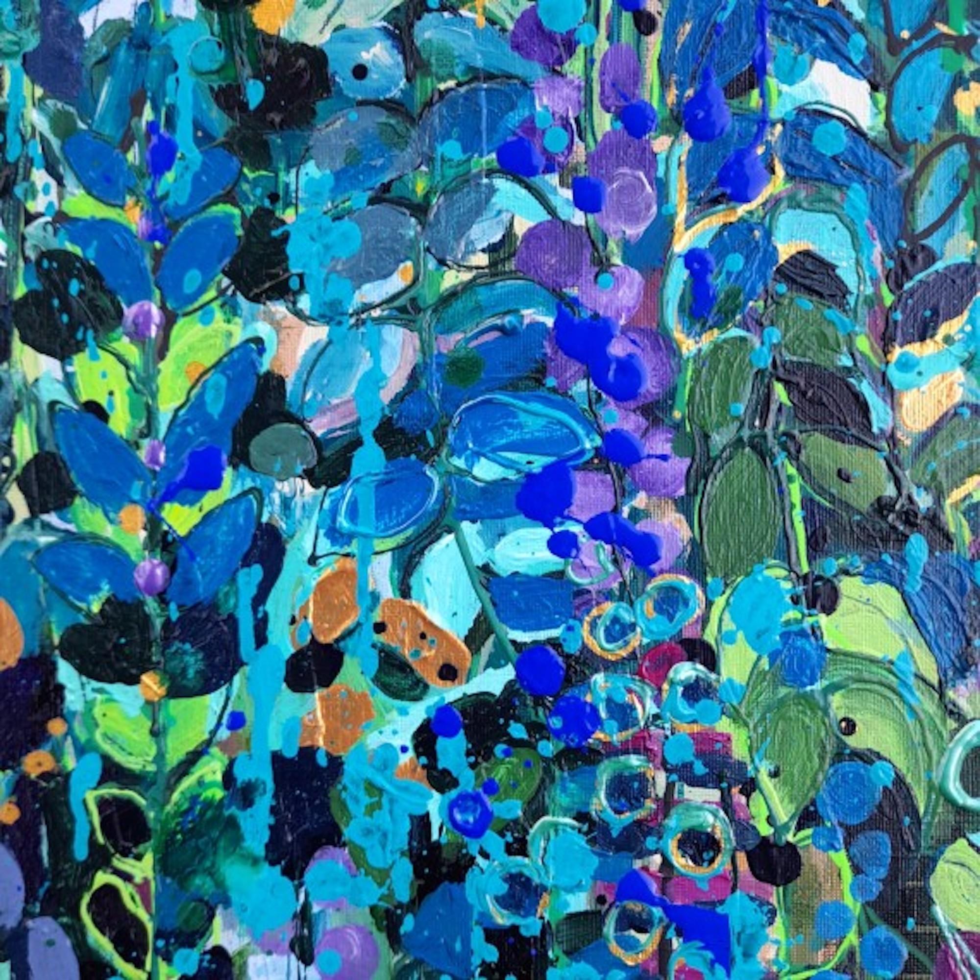 Purple & Blue Tangle, Vibrant Floral Painting, Artwork Inspired by Nature 2