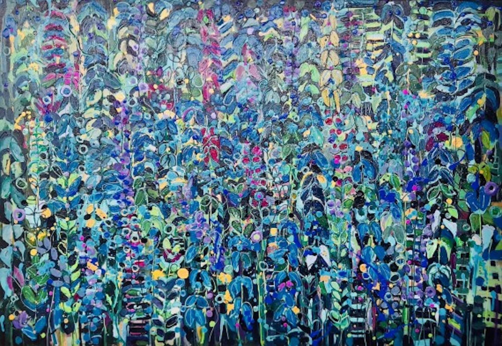 Purple & Blue Tangle, Vibrant Floral Painting, Artwork Inspired by Nature