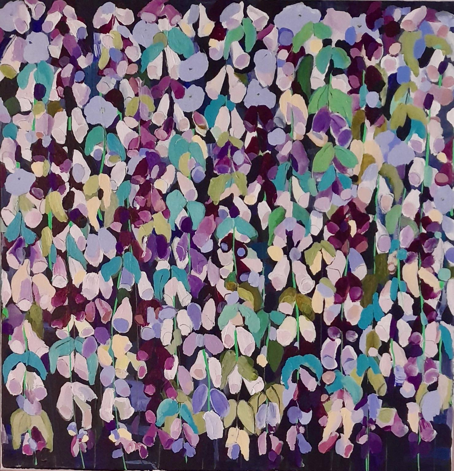 Foxgloves púrpuraPintura original, Floral, Arte abstracto, Azul - Painting Abstracto de Catherine Ruth Church