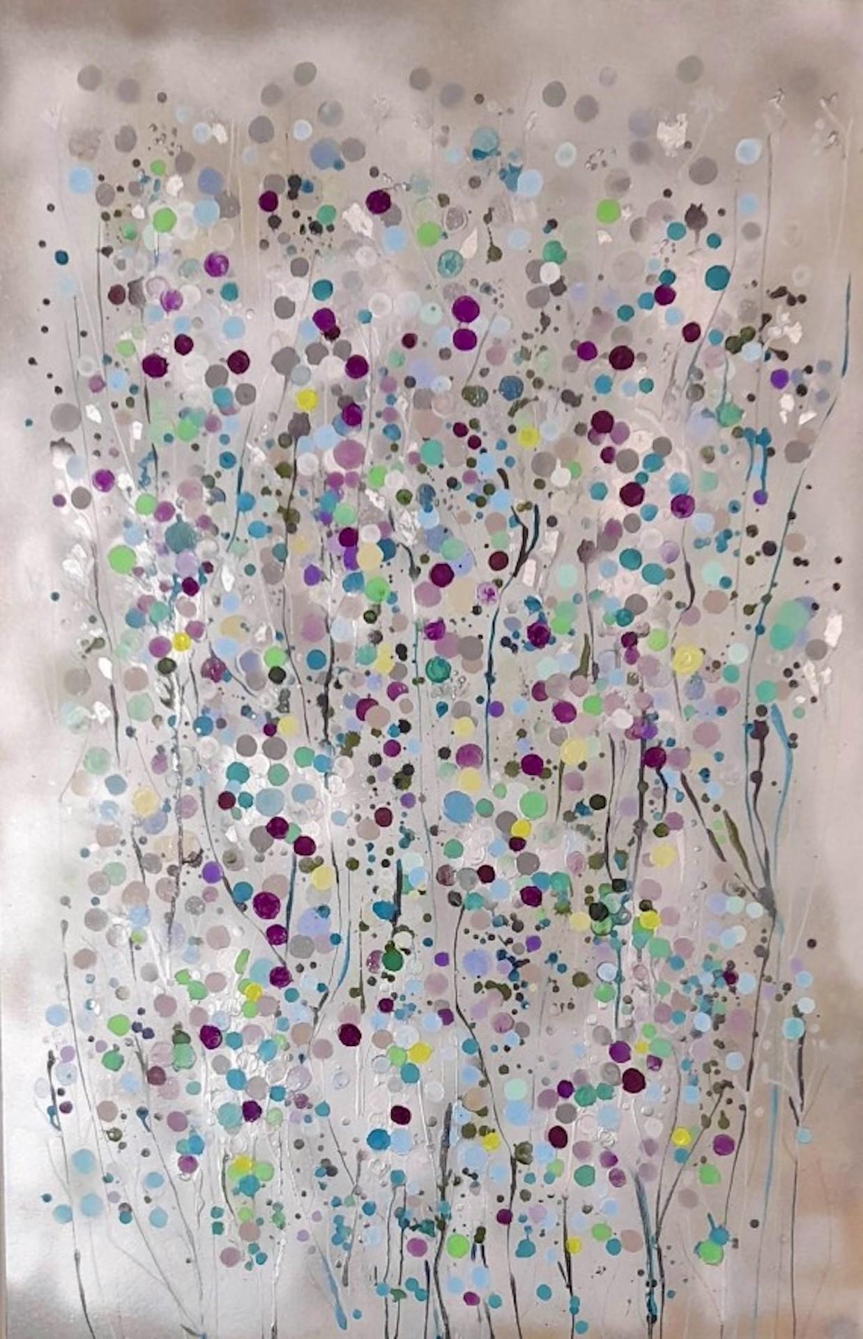 Silver Splatter, Catherine Ruth Church, Original Painting, Abstract Art, Floral