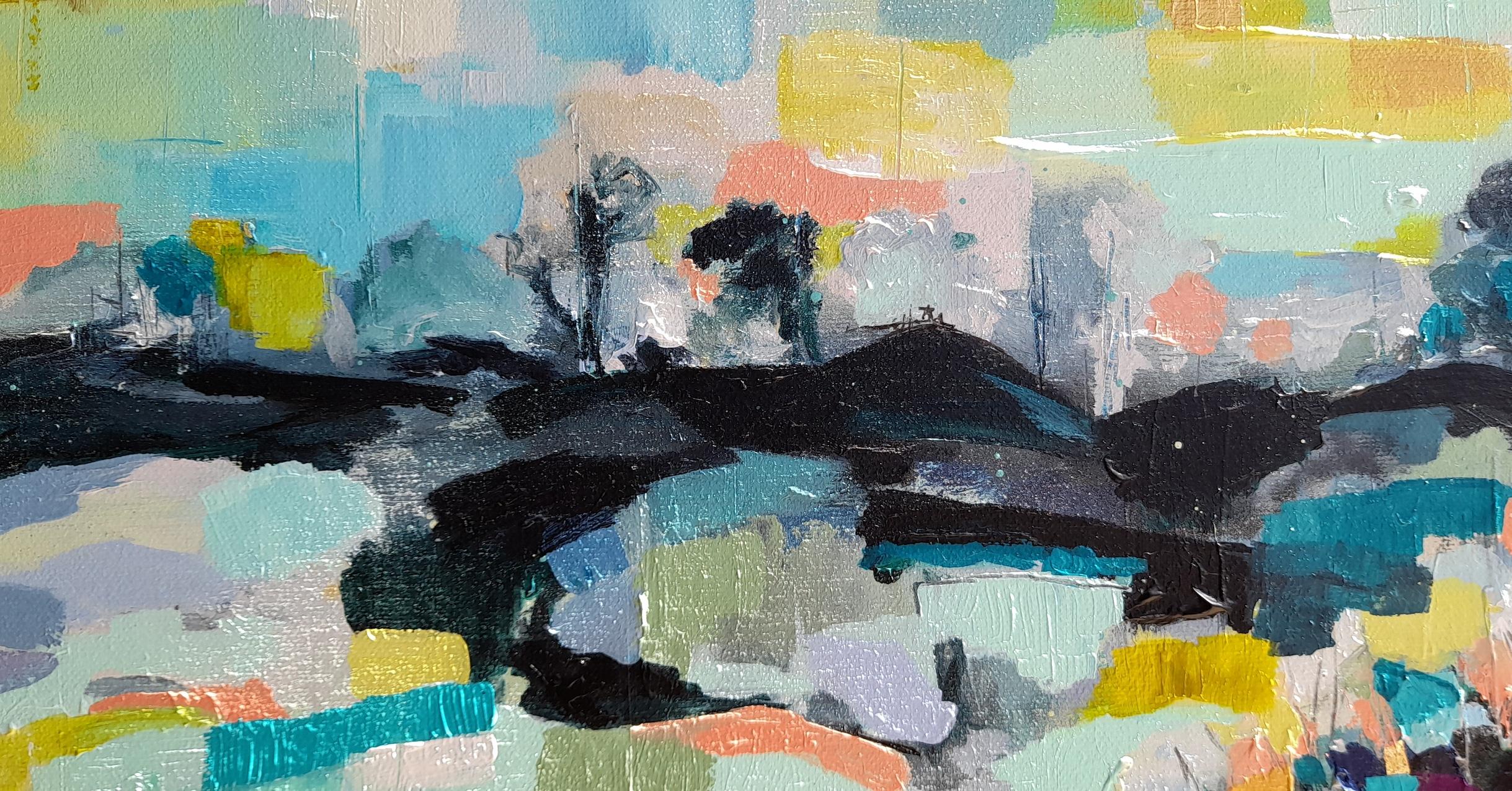 Teal-Landschaft – Painting von Catherine Ruth Church