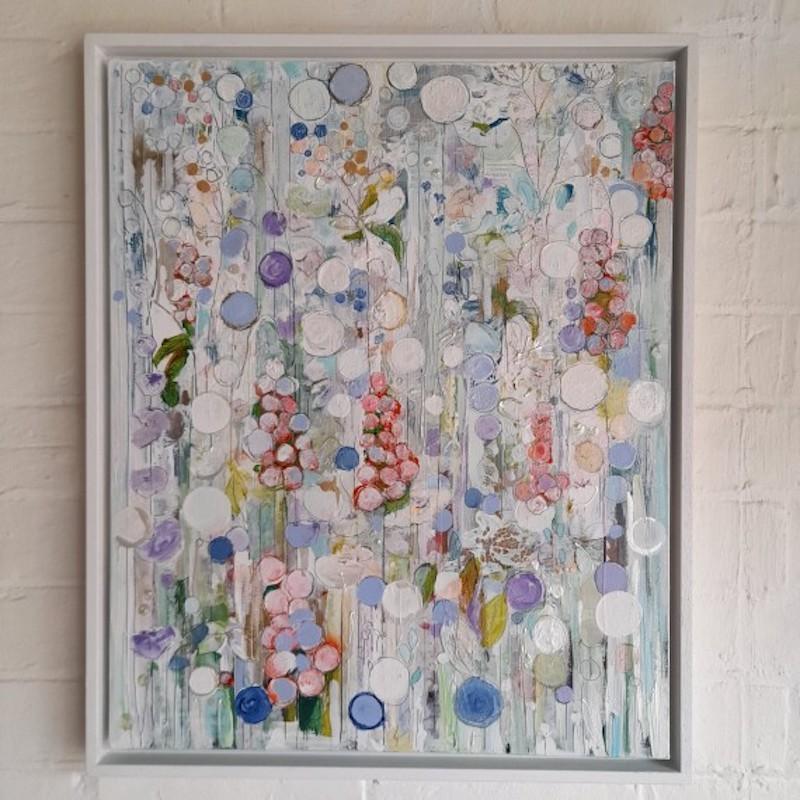 White flower garden, abstract art, landscape art, floral, impressionism - Painting by Catherine Ruth Church