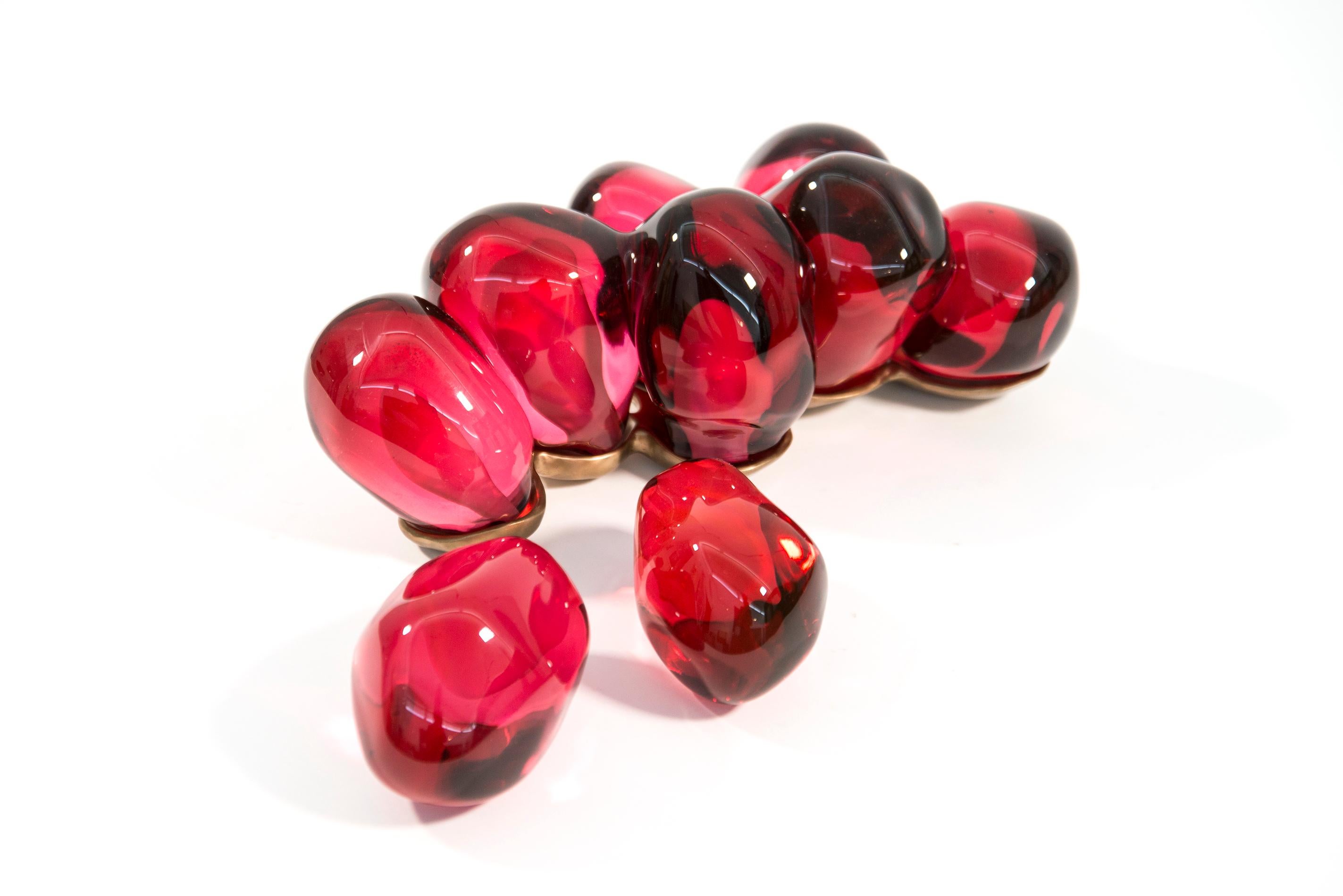 A Piece of a Pomegranate II - bright, red, glass, bronze, still life, sculpture For Sale 1