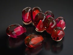 A Piece of a Pomegranate II - bright, red, glass, bronze, still life, sculpture