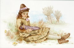 Catherine Vargas Doulton Lambeth Faience Hand Painted Framed Plaque, 1877