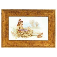 Catherine Vargas Doulton Lambeth Faience Hand Painted Framed Plaque, 1877