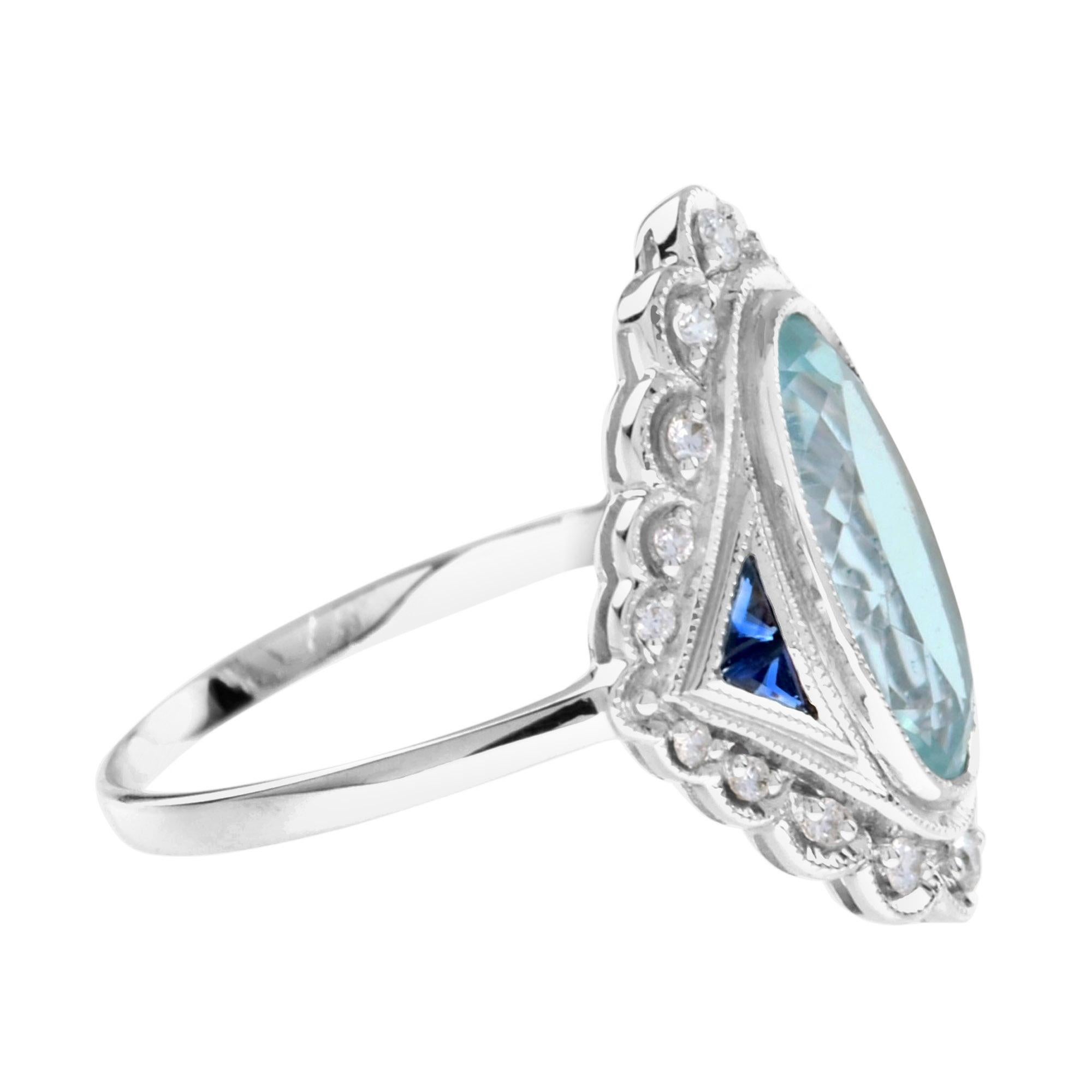 For Sale:  Vintage Style Oval Aquamarine with Sapphire and Diamond Ring in 18K Gold 3