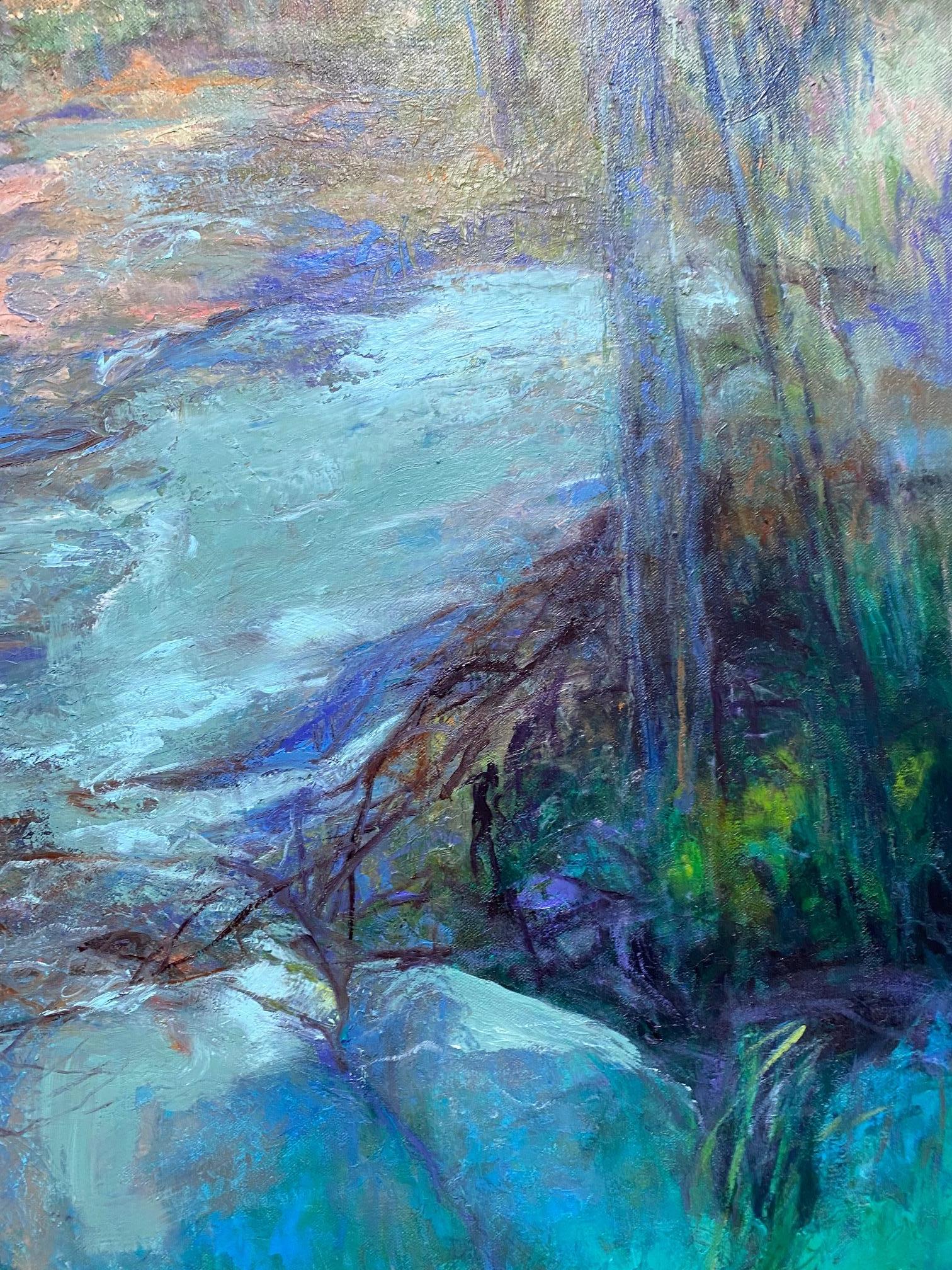 Always exploring the depths of nature through color and light, artist Catherine Wagner Minnery reaches off the path into an abstract expressionist landscape to consider the importance of nature's majesty. The water moves and slides and then
