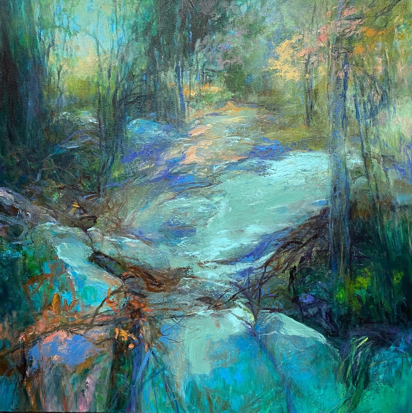 Catherine Wagner Minnery Abstract Painting - Off the Path, original 30x30 abstract expressionist landscape