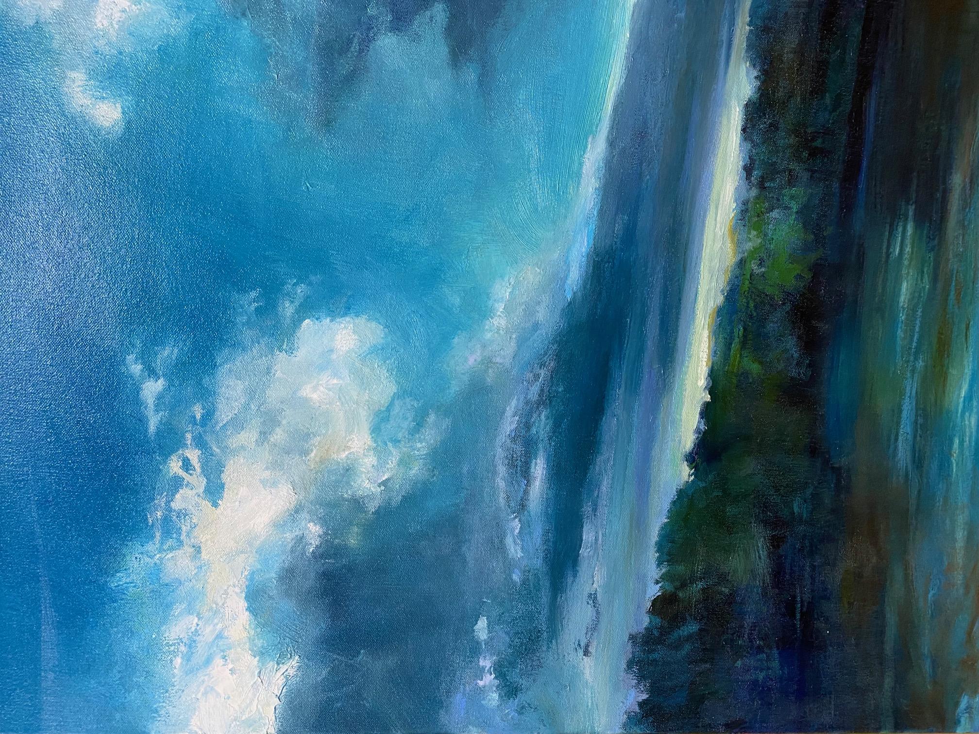 Time Passages, original 30x40 abstract expressionist marine landscape - Painting by Catherine Wagner Minnery