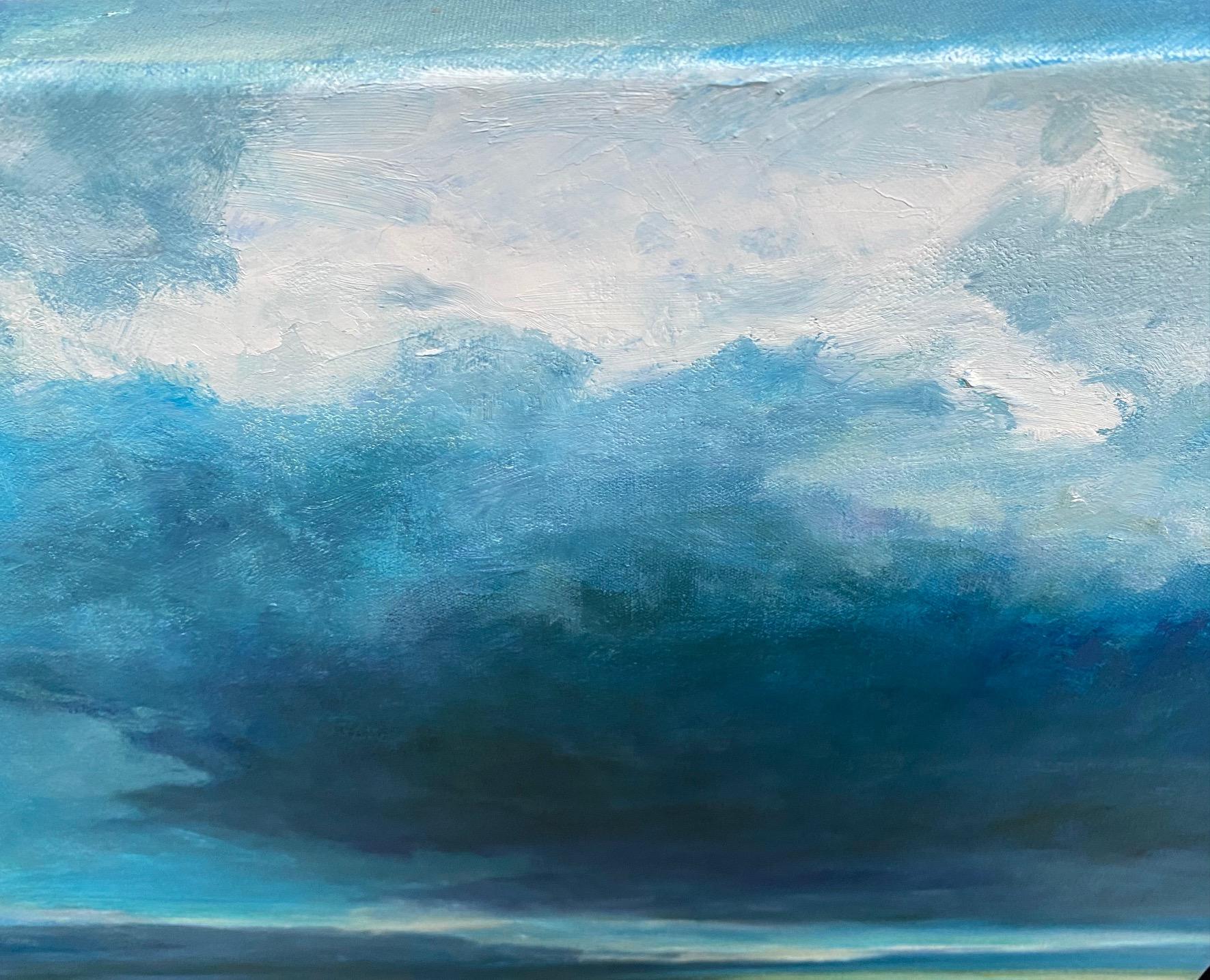 Time Passages, original 30x40 abstract expressionist marine landscape - Blue Landscape Painting by Catherine Wagner Minnery