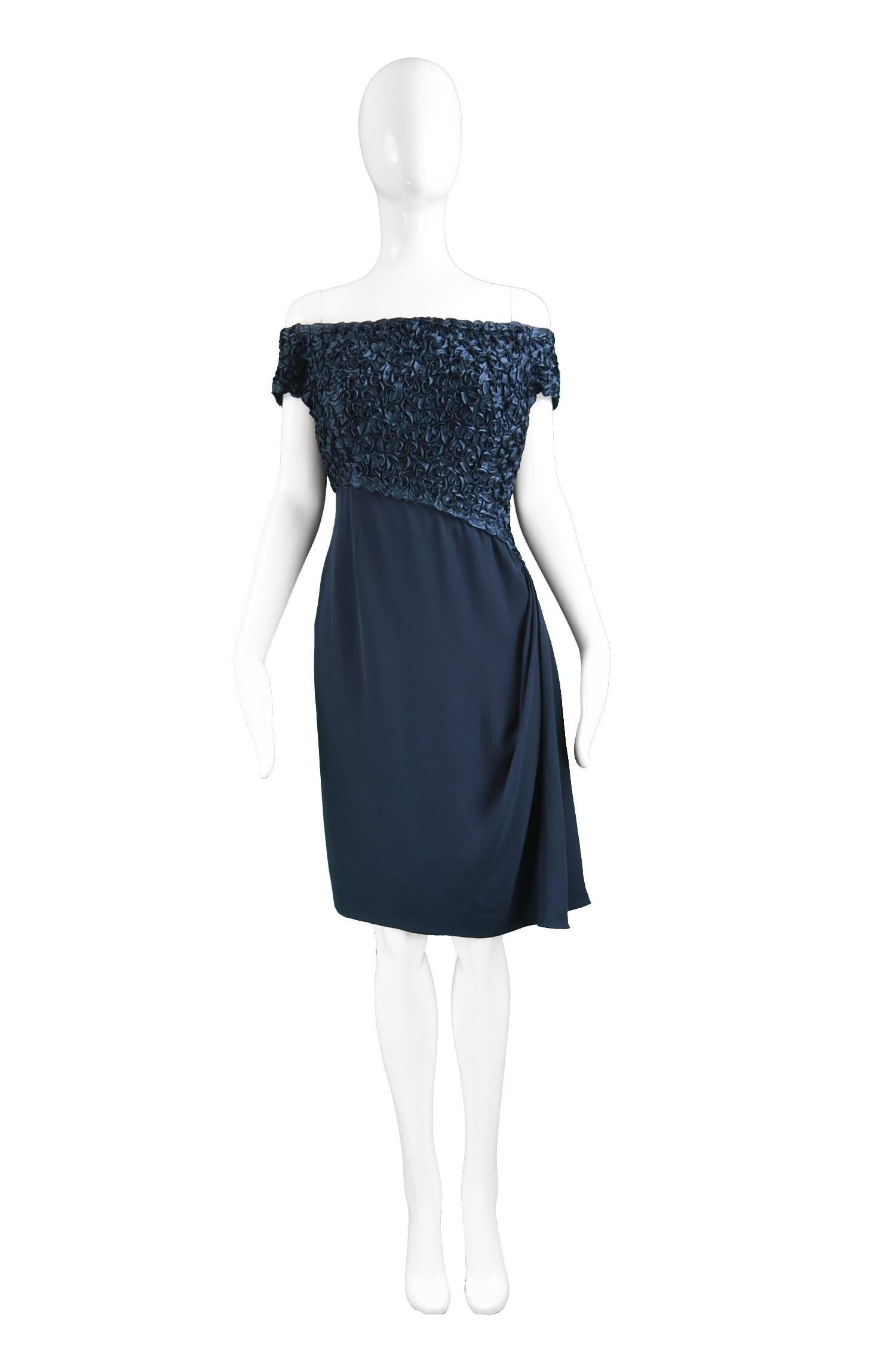 Catherine Walker Navy Blue Silk Ribbonwork & Crepe Couture Evening Dress, 1980s

Estimated Size: UK 8/ US 4/ EU 36. Please check measurements.
Bust - 34” / 86cm
Waist - 26” / 66cm
Hips - 38” / 96cm
Length (Bust to Hem) - 30” / 76cm
 
Condition: