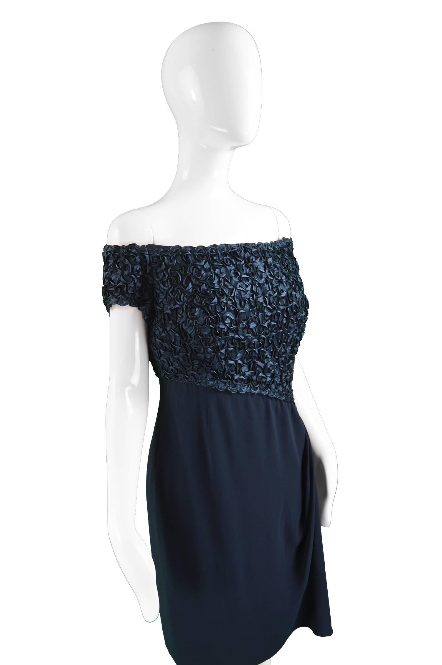 Black Catherine Walker Navy Silk Ribbonwork Evening Dress For Sale