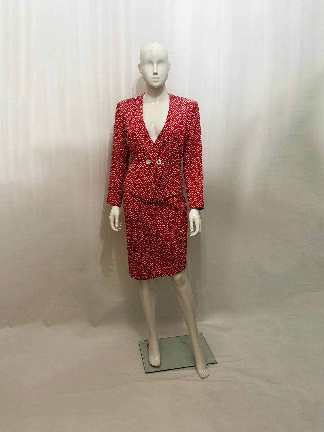 Rosso Catherine Walker: abito con gonna a macchie bianche e rosse in vendita