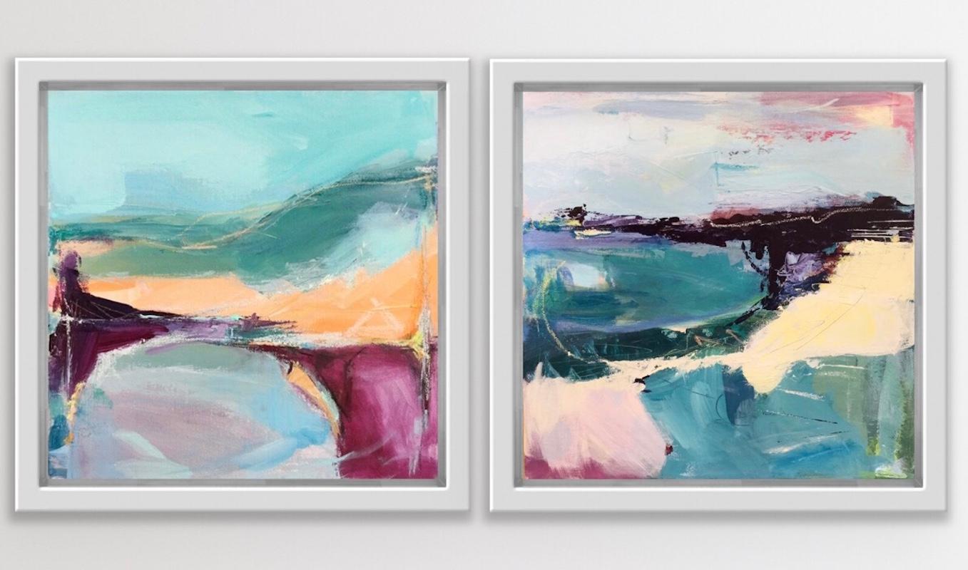 Abstract Painting Catherine Warren  - Diptyque « Purple Bay and To the Ridge » (La baie et le rivage violet) 