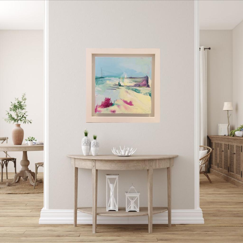 Beach Bar BY CATHERINE WARREN, Bright Art, Seascape Art, Abstract Painting For Sale 2