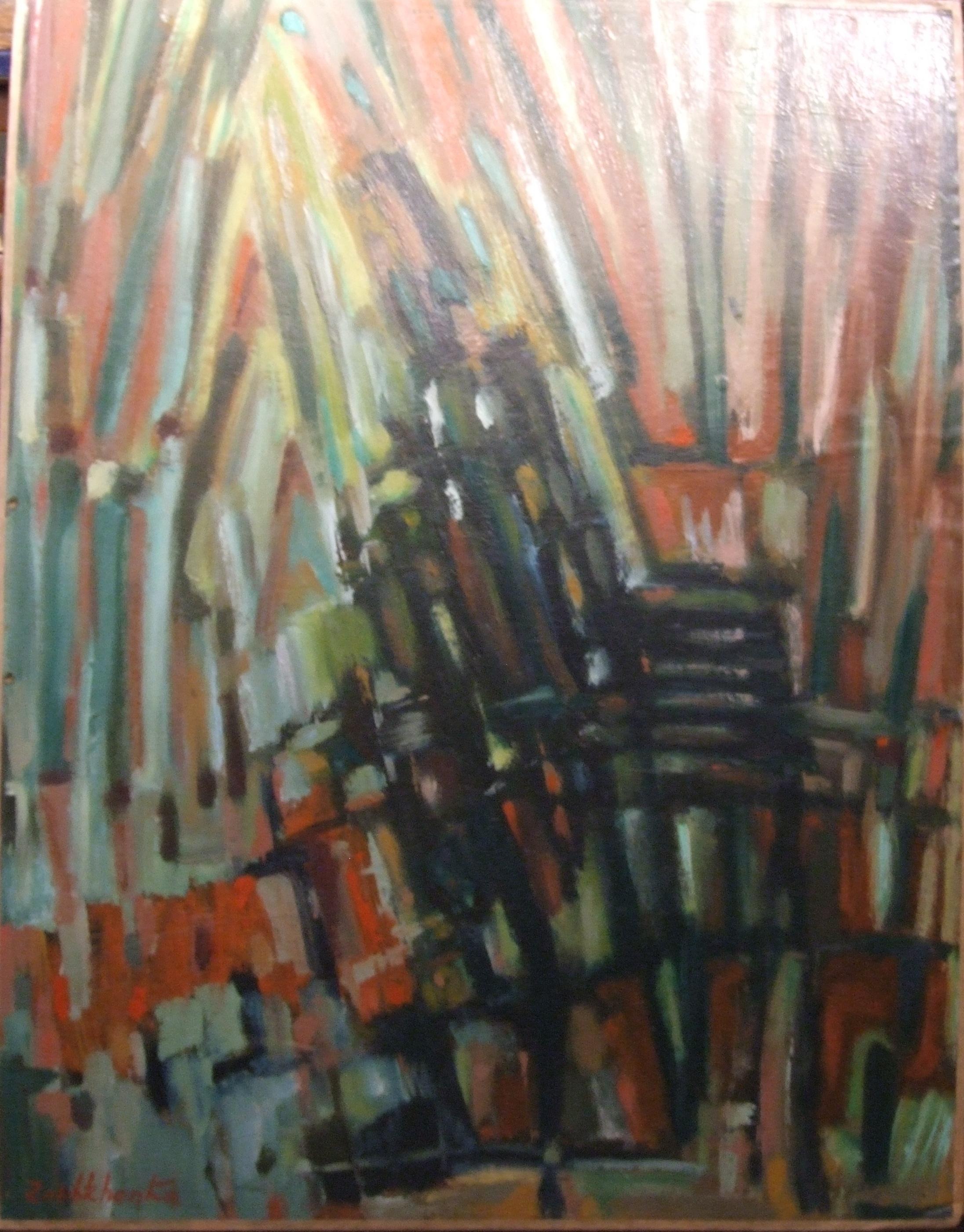Abstract Painting di Catherine Zoubtchenko - astratto 1, anni '60 - pittura a olio, 56x43 cm.