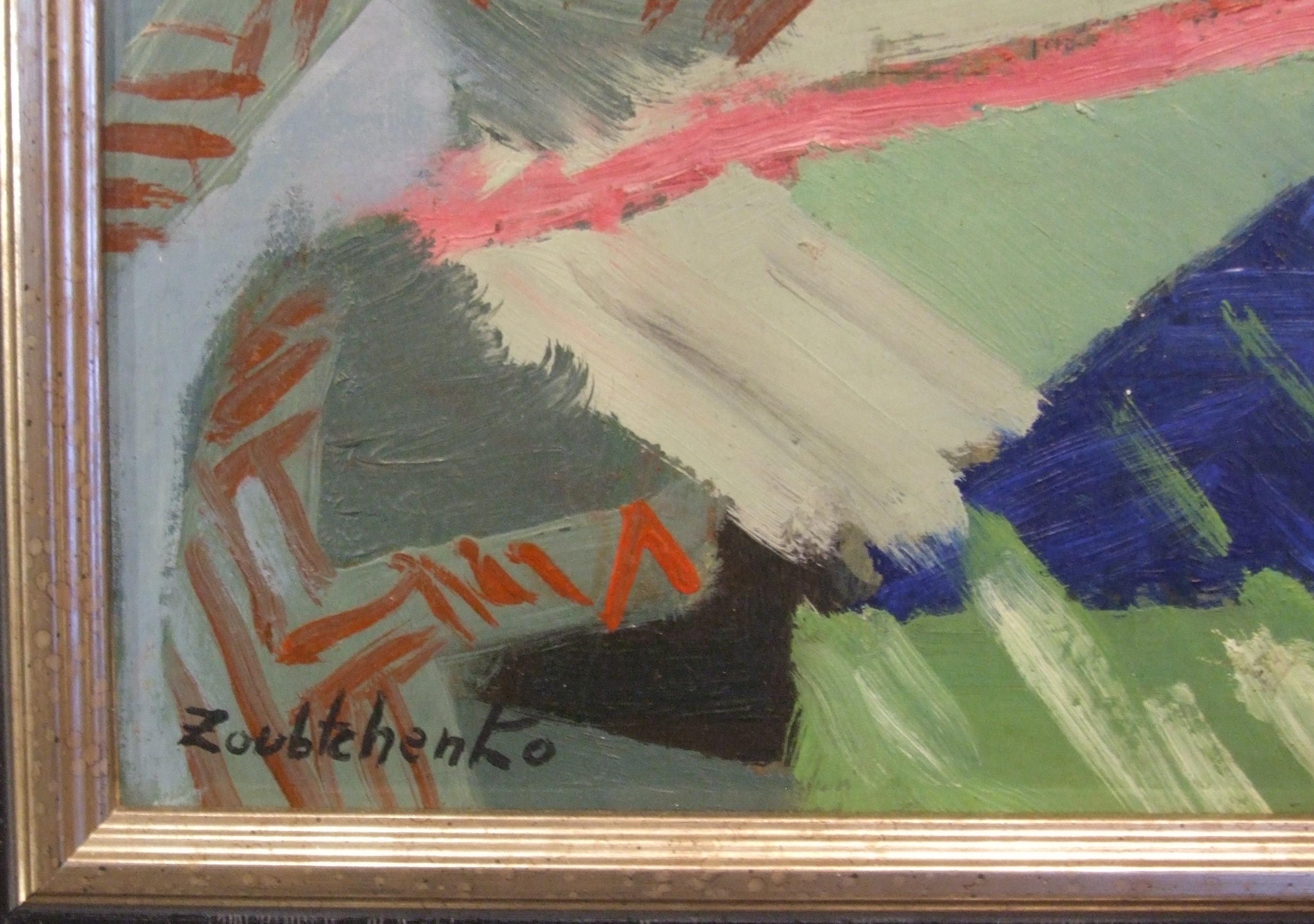 Abstract Composition 1, '60s - oil paint, 43x56 cm., framed - Painting by Catherine Zoubtchenko