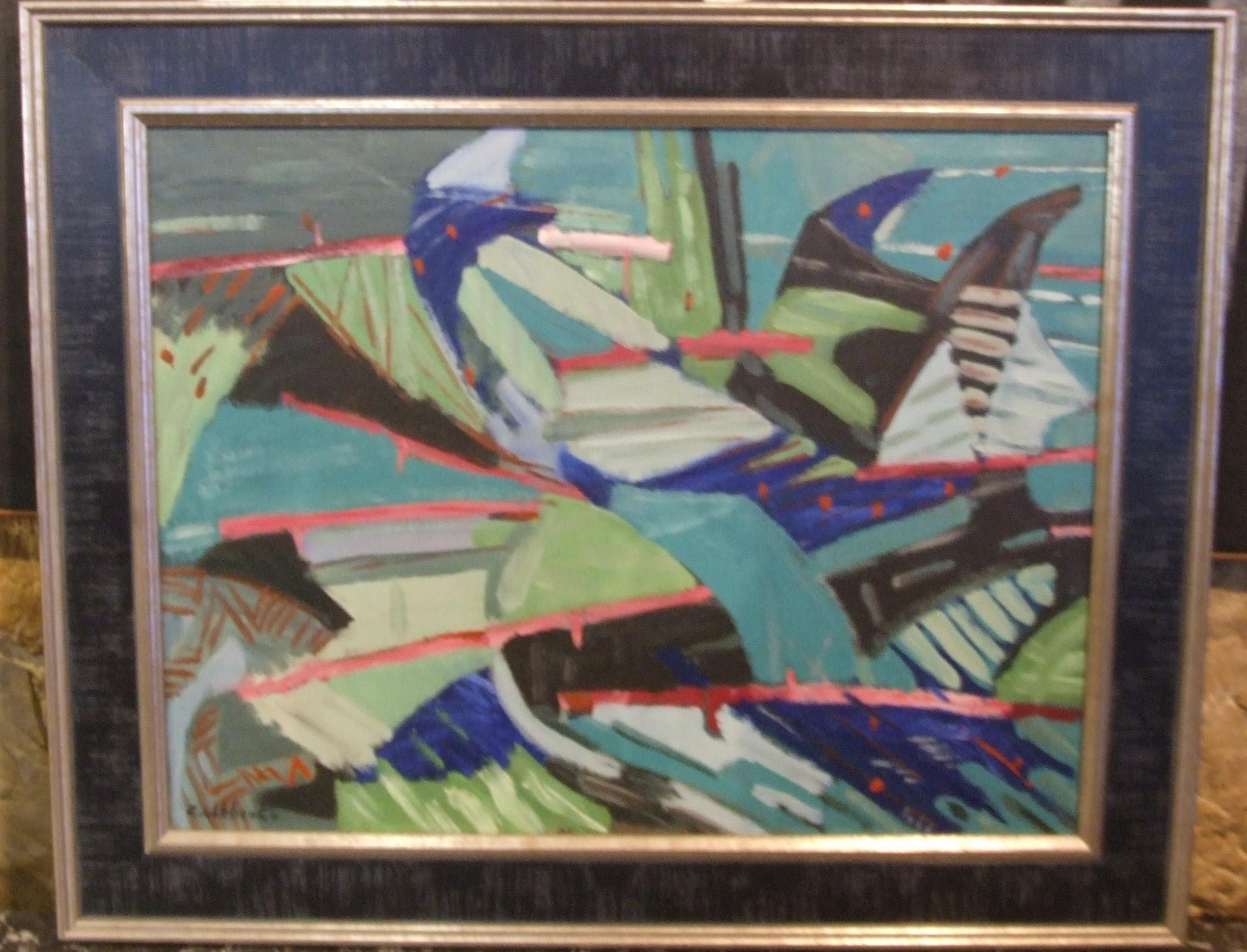 Catherine Zoubtchenko Abstract Painting - Abstract Composition 1, '60s - oil paint, 43x56 cm., framed