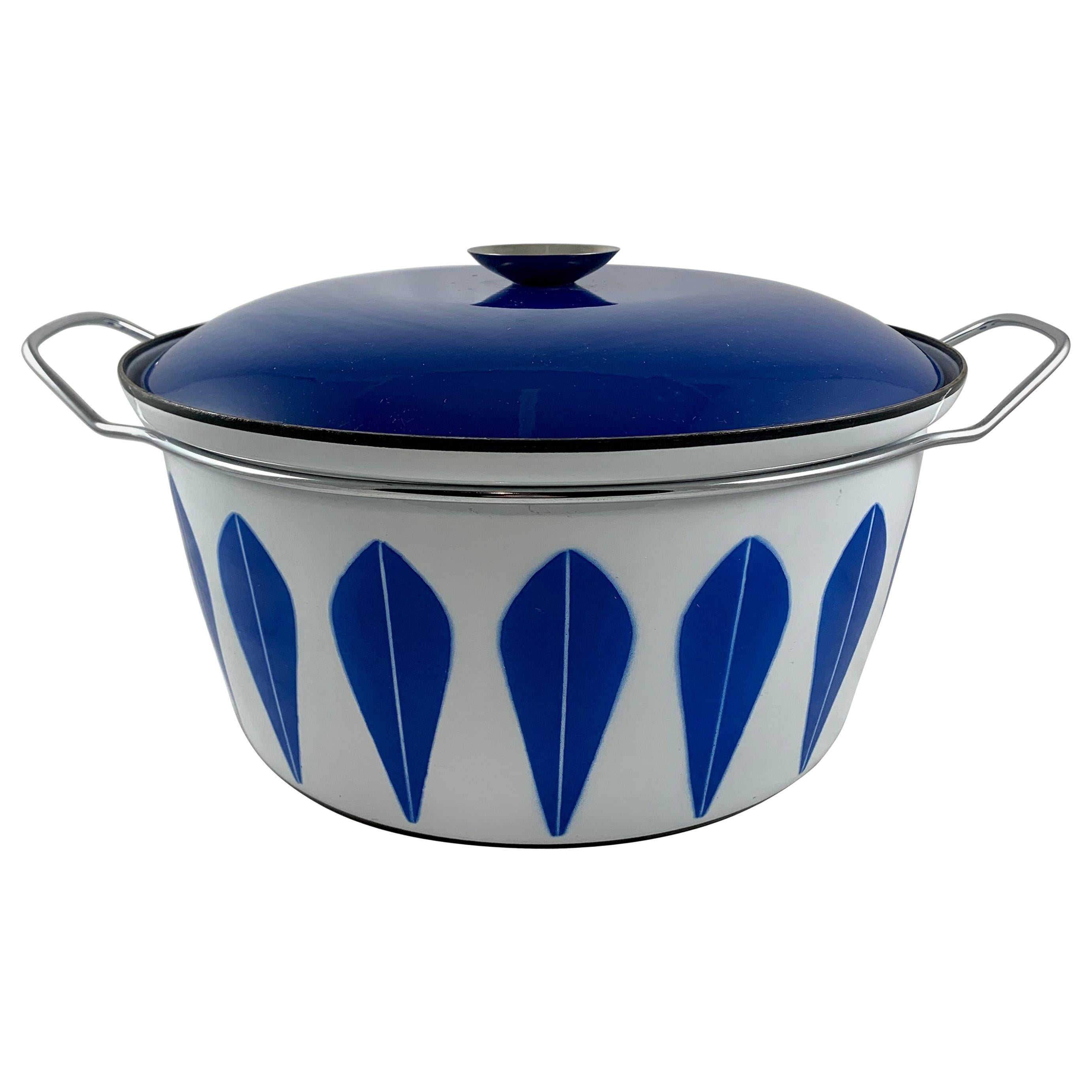 Cathrineholm Midcentury Skandinavisch Modern Lotus Emaille Blau/Weiß Dutch Oven