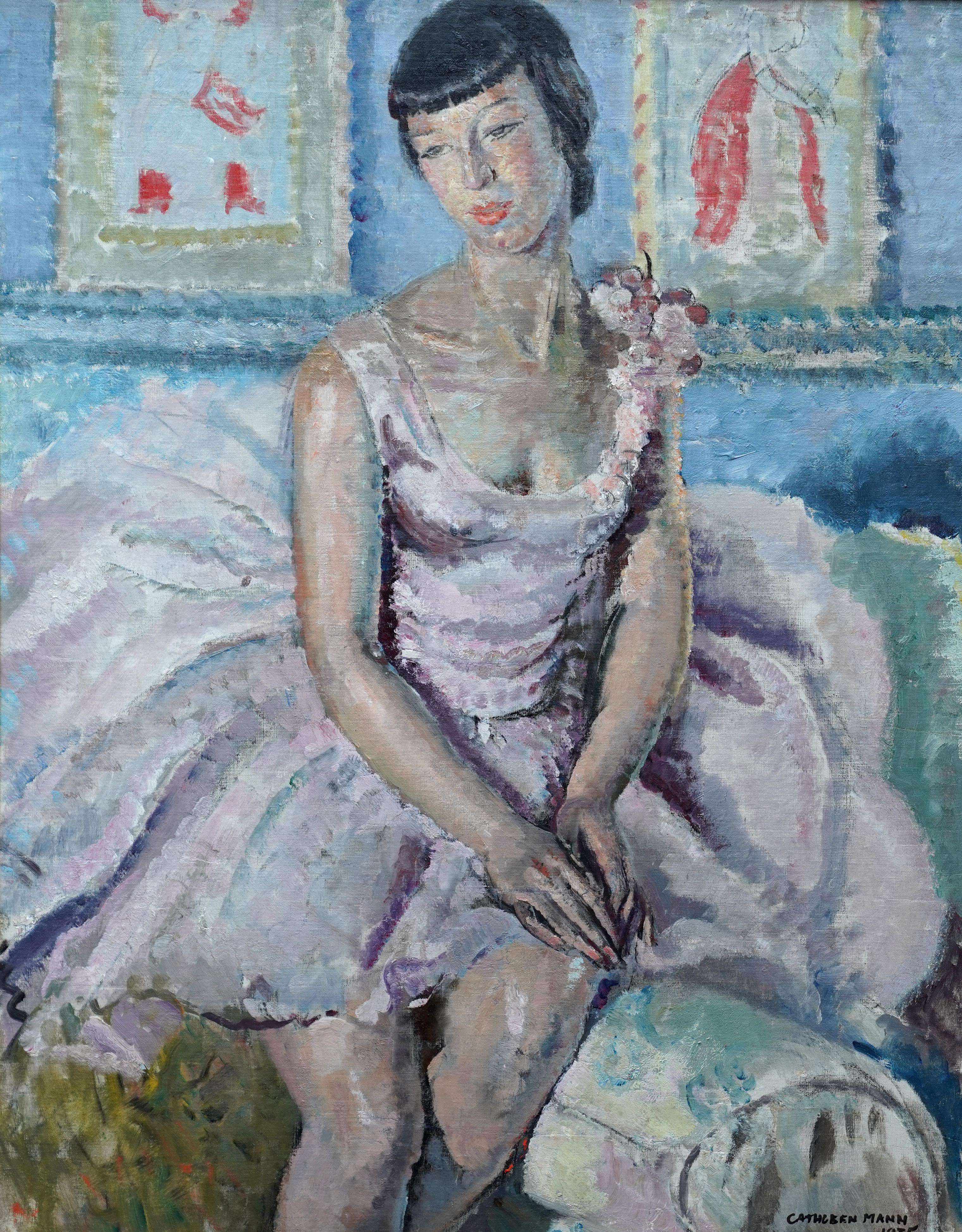 Portrait of a Ballerina - British 1930's Post Impressionist art oil painting - Painting by Cathleen Mann