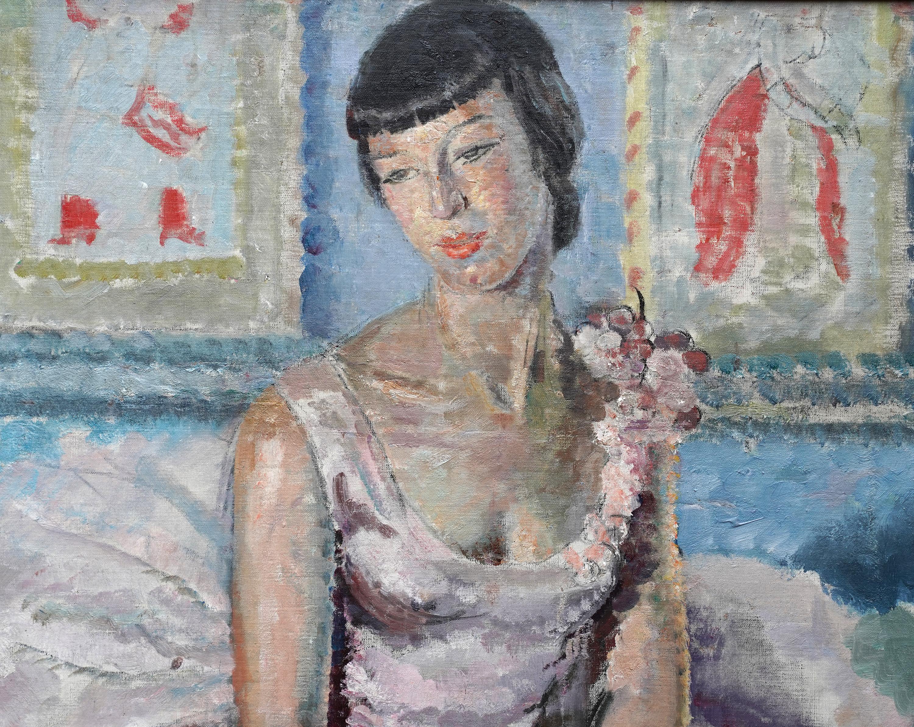 Portrait of a Ballerina - British 1930's Post Impressionist art oil painting For Sale 2
