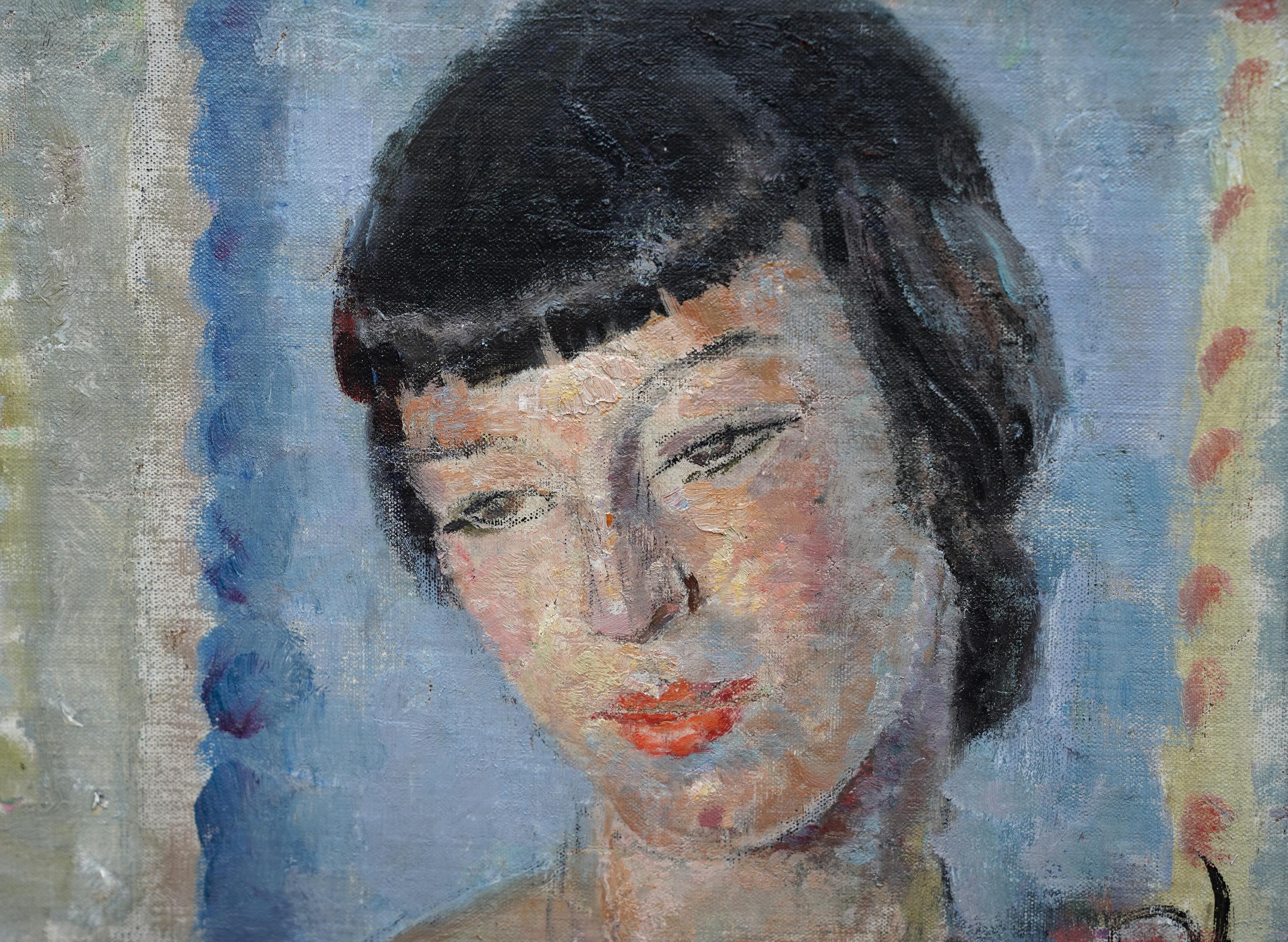 Portrait of a Ballerina - British 1930's Post Impressionist art oil painting For Sale 3