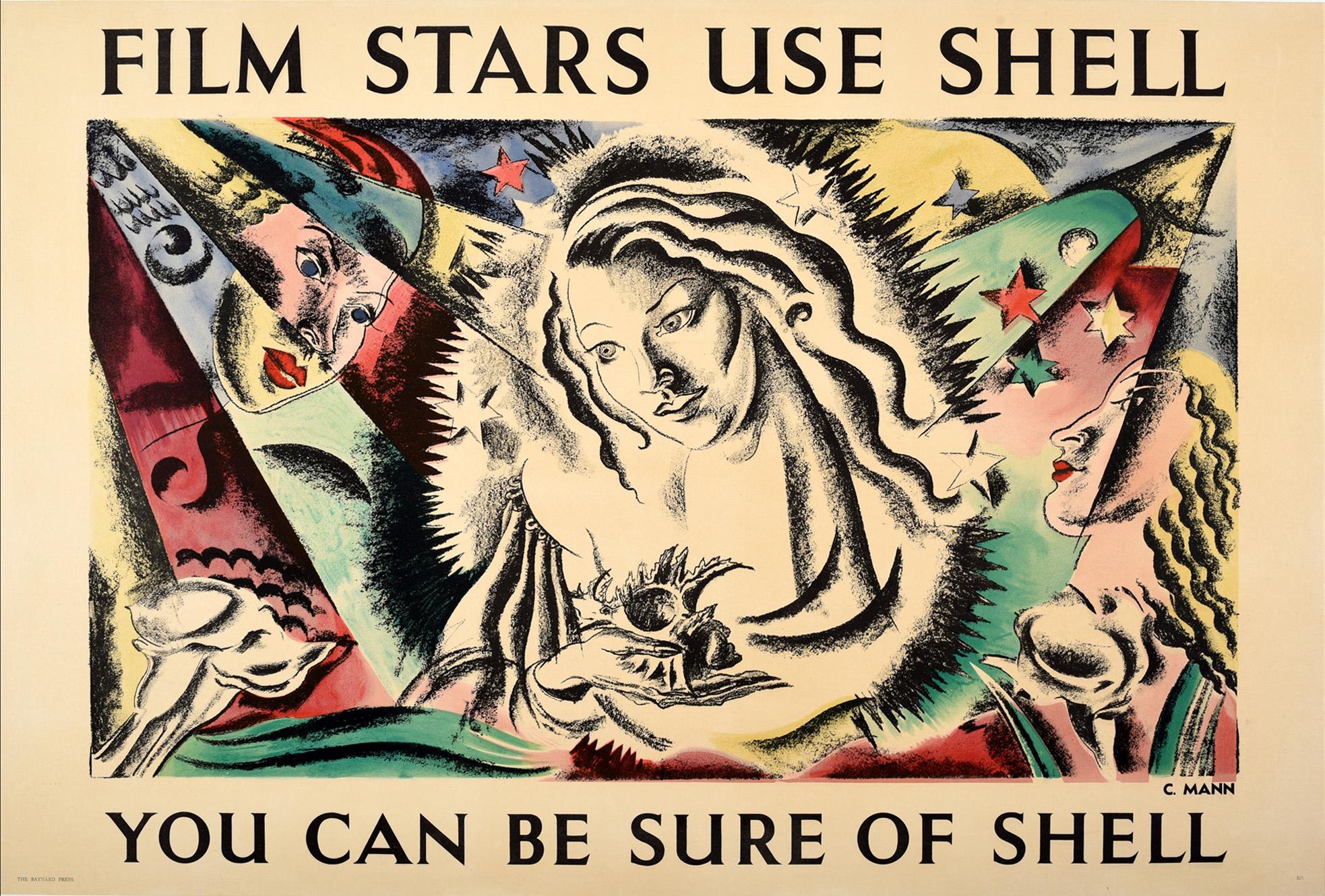 Cathleen Mann Print - Original Vintage Shell Poster Film Stars Use Shell You Can Be Sure Of Shell