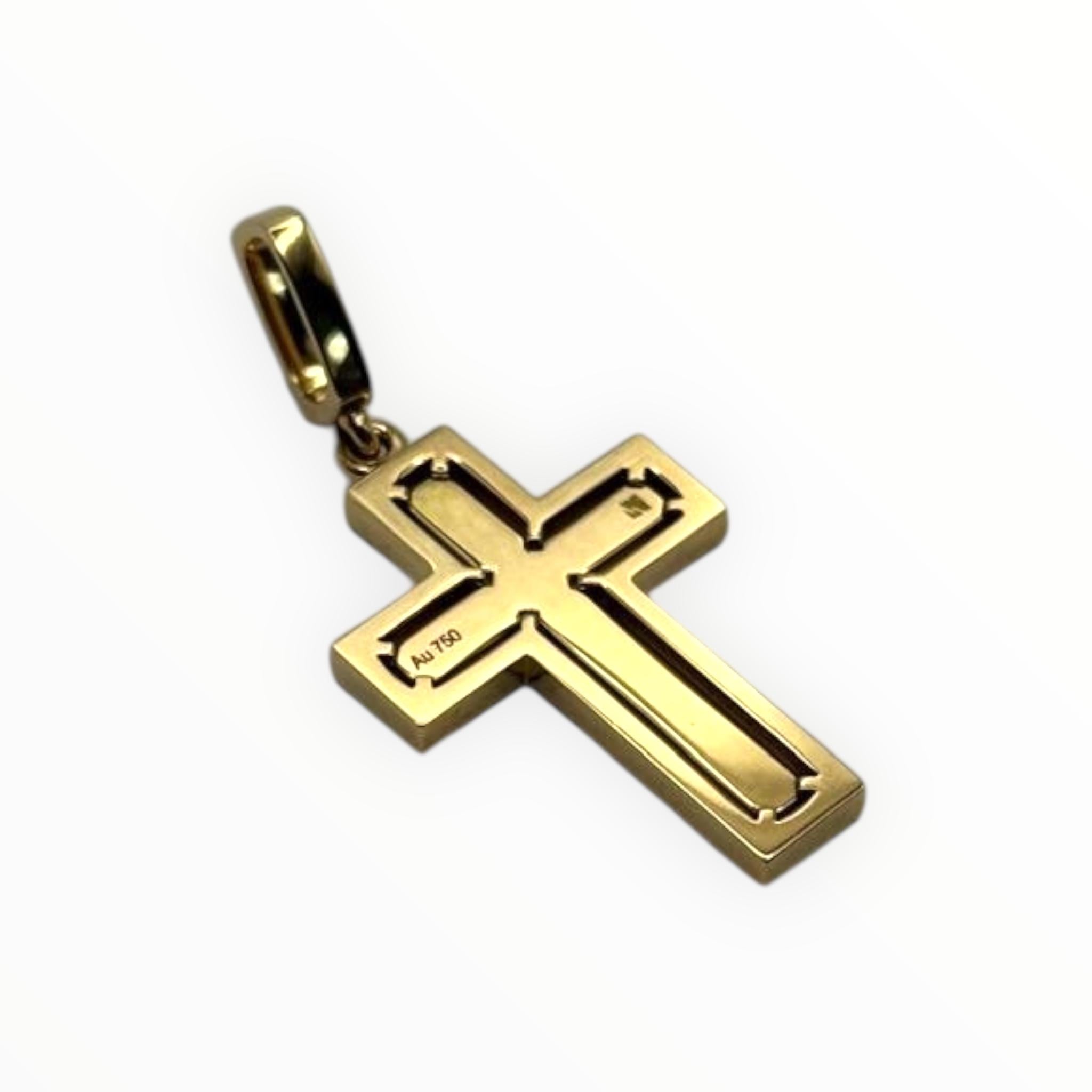Catholic Cross Petite Harmony , Yellow gold, Turquoise enamel and diamonds In New Condition For Sale In Genève, CH