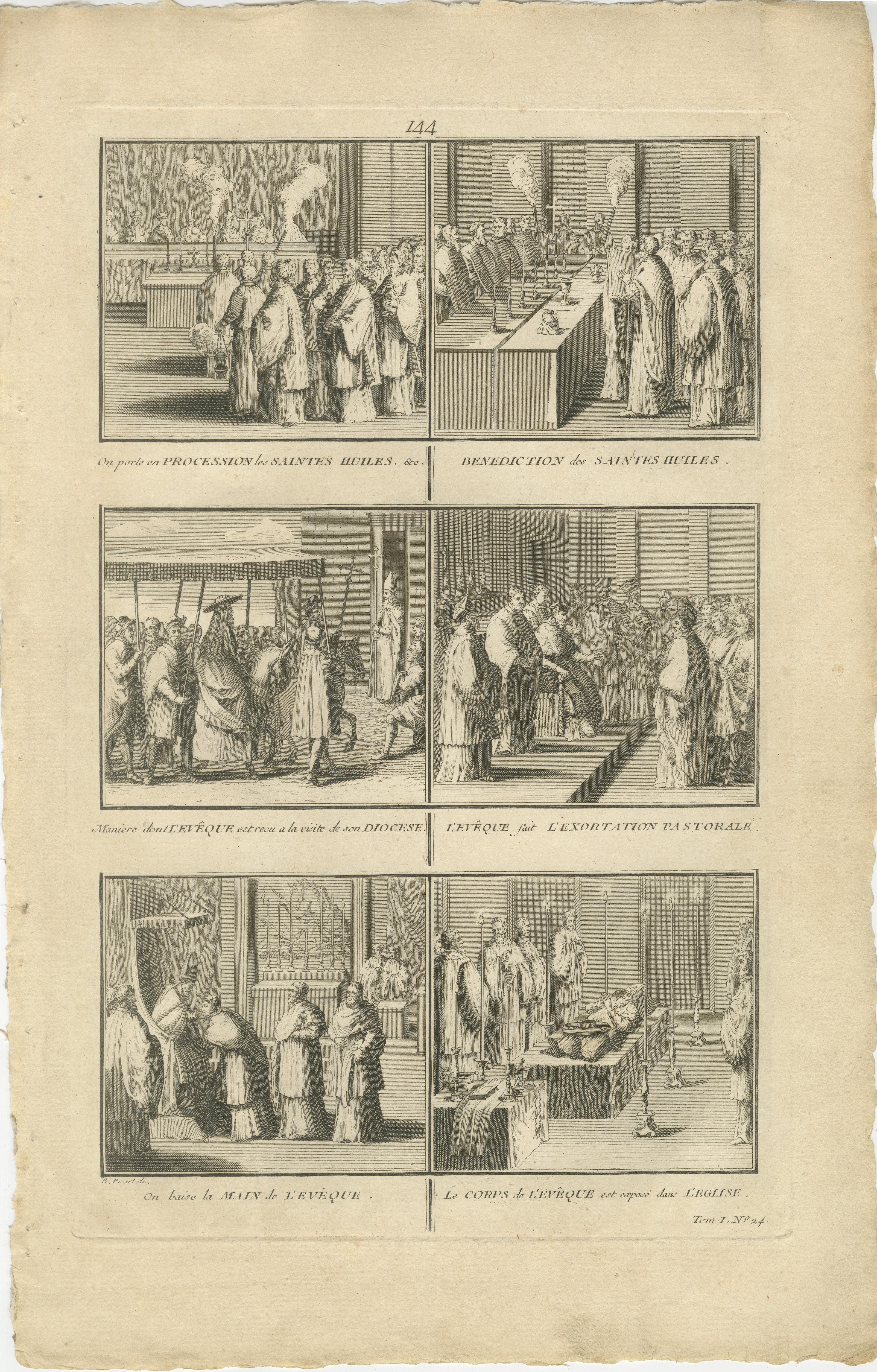 Katholische bischöfliche Riten - Seltener Stich von 1734 zu den zeremoniellen Pflichten des Bischofs im Angebot 2