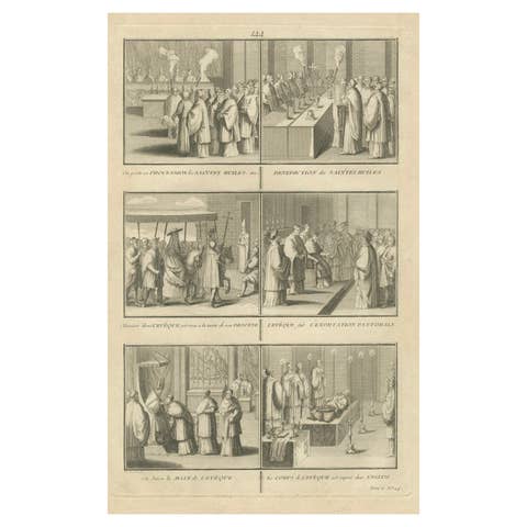 Catholic Episcopal Rites – Rare 1734 Engraving of Bishop's Ceremonial Duties