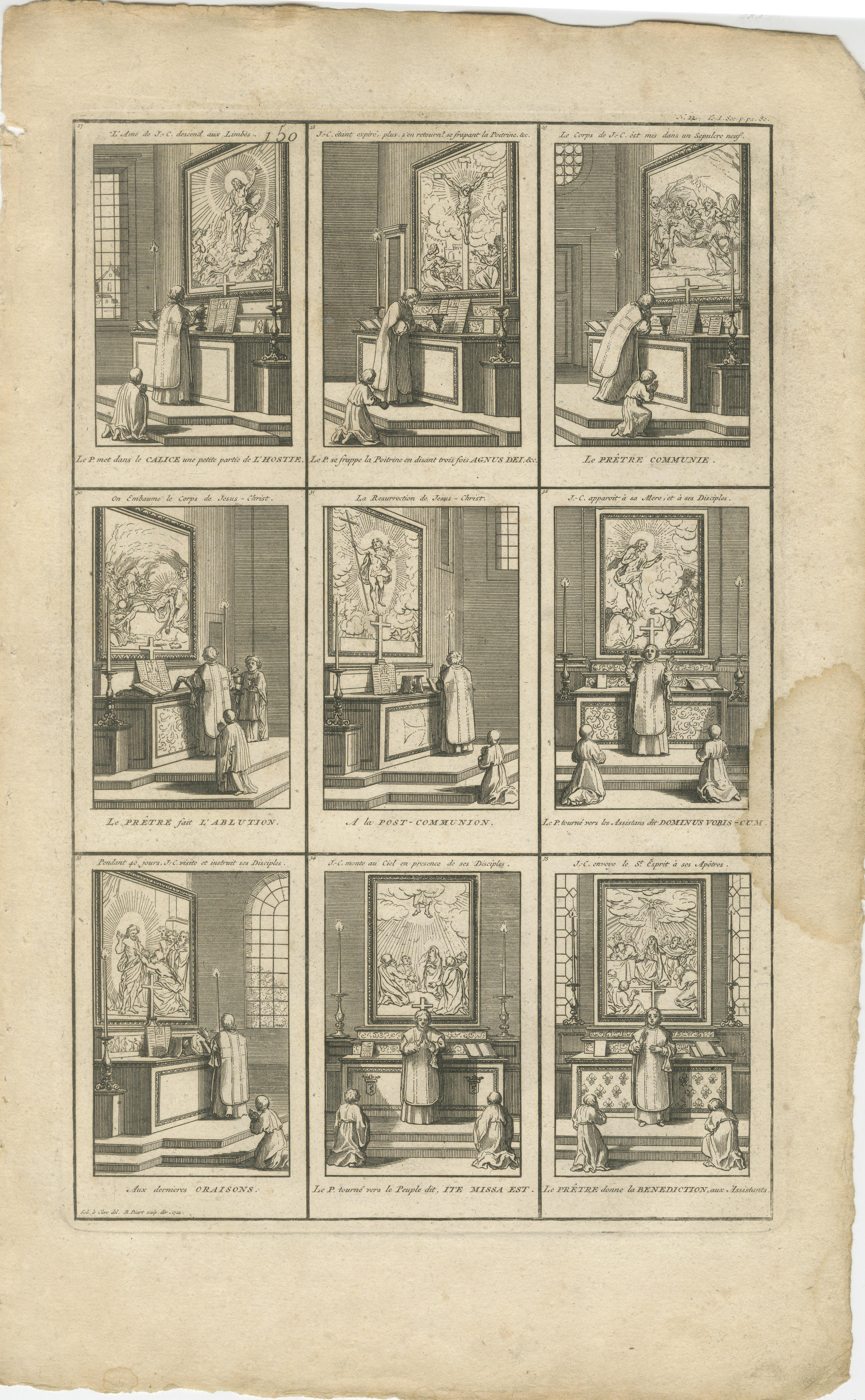 Katholische Messeszenen in zwölf Etappen - Seltener religiöser Kupferstich von 1734 im Angebot 2