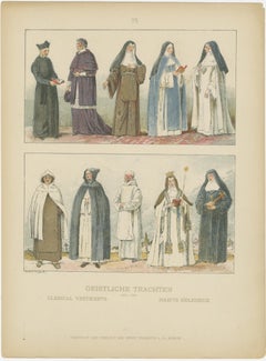 Catholic Religious Costume Study, Hand-Colored Print, Published ca.1880