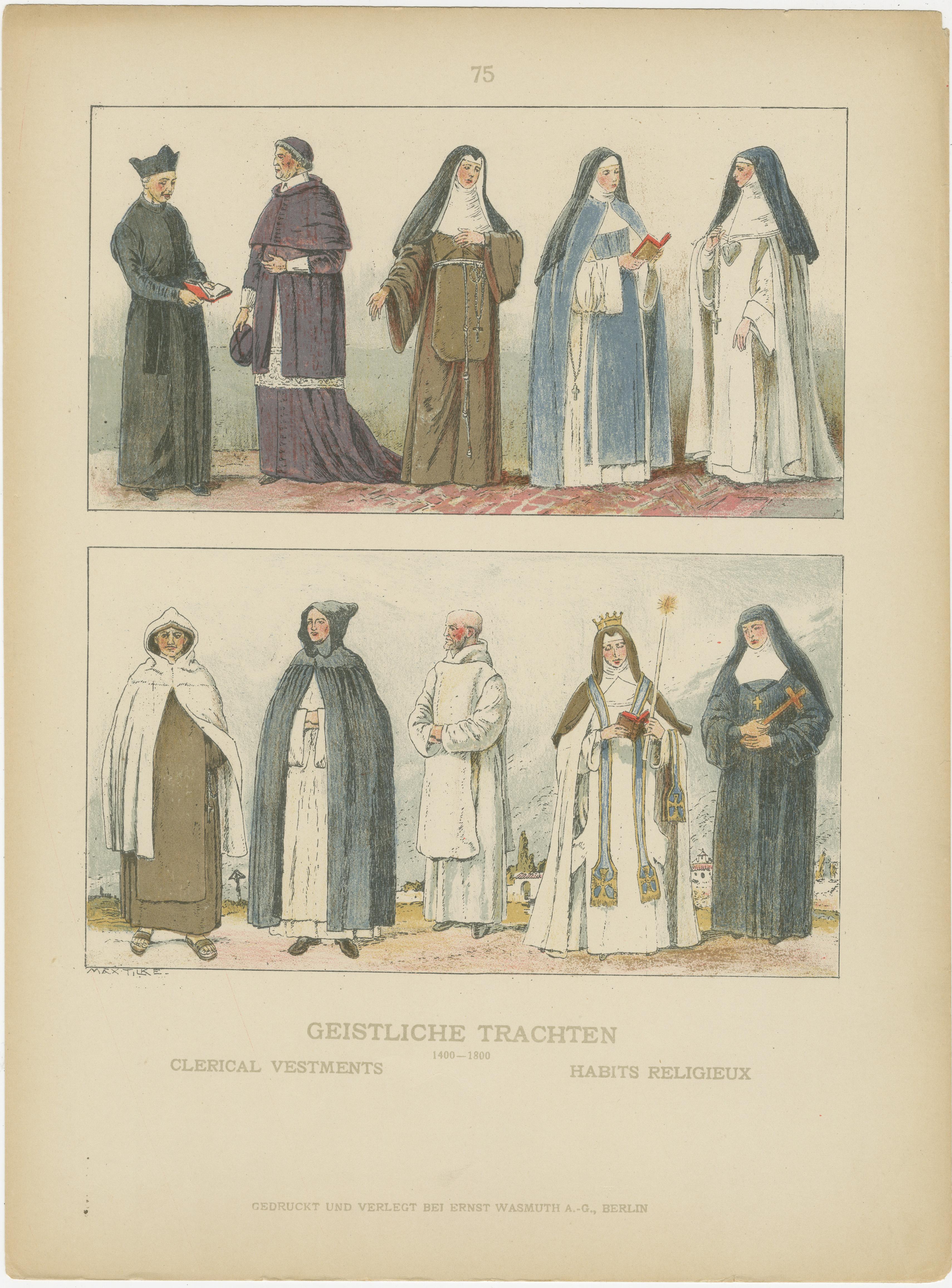 Katholische religiöse Kostümstudie, handkolorierter Druck, veröffentlicht ca.1880 im Angebot 1