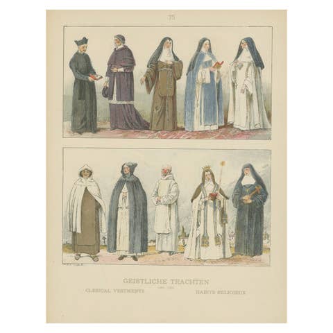 Catholic Religious Costume Study, Hand-Colored Print, Published ca.1880