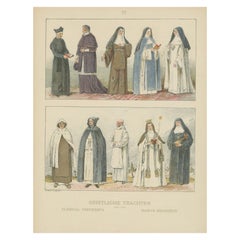 Antique Catholic Religious Costume Study, Hand-Colored Print, Published ca.1880