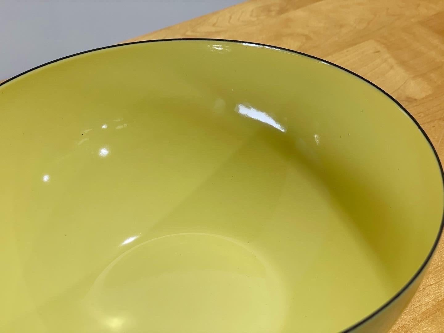 Scandinavian Modern Cathrineholm Bowl, Rare Lemon Lime Lotus Enameled Bowl